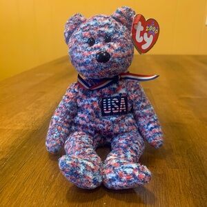 Ty Beanie Baby USA Bear with Ribbon Red White Blue Plush Vintage 2000